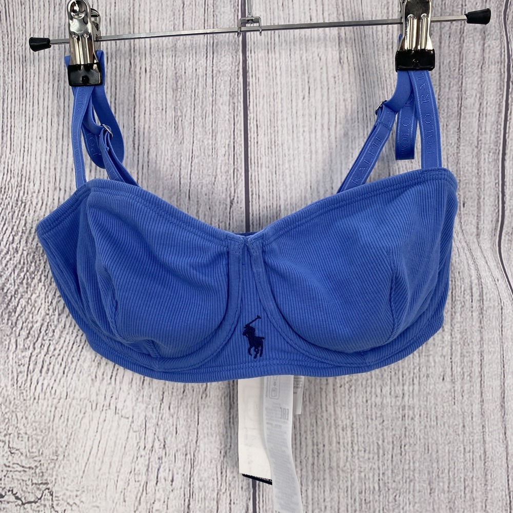 Polo Ralph Lauren Bra Womens 34D Summer Blue Modern Rib Lined Cotton Logo